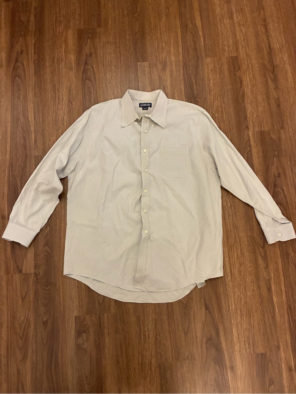 Lands' End Men’s Long Sleeve Dress Shirt Regular 17.5-34 Gray Check